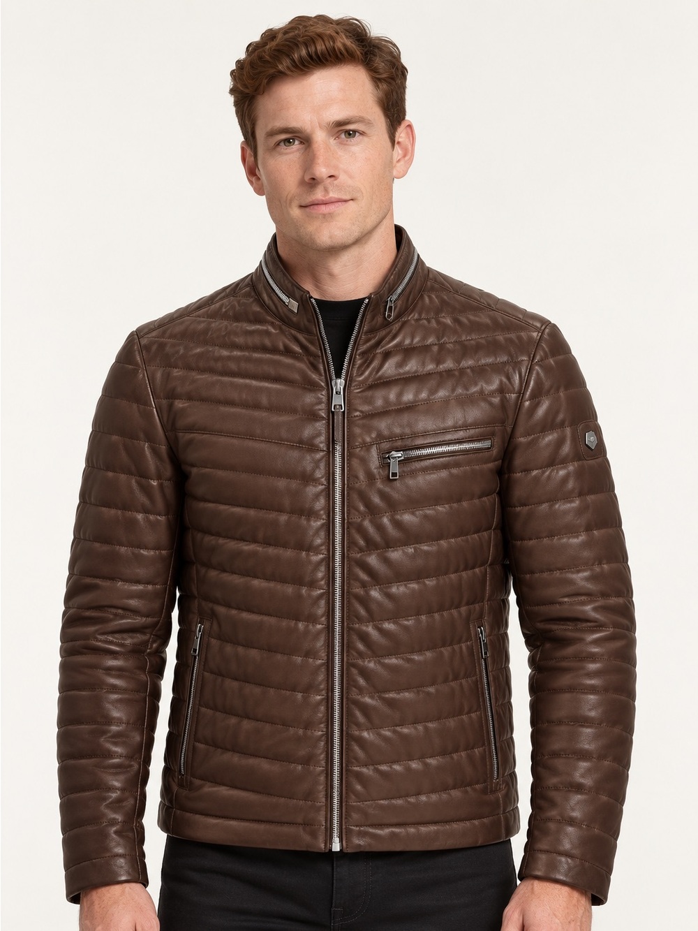 NWT Milestone Men’s Brown Nappa Leather Quilted Jacket Luxury Moto